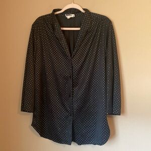 Vintage Women’s Plus Sparkly Black and Silver Button Down Top Size 42